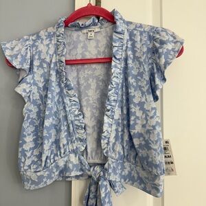 Bar III Blue and White Floral Top